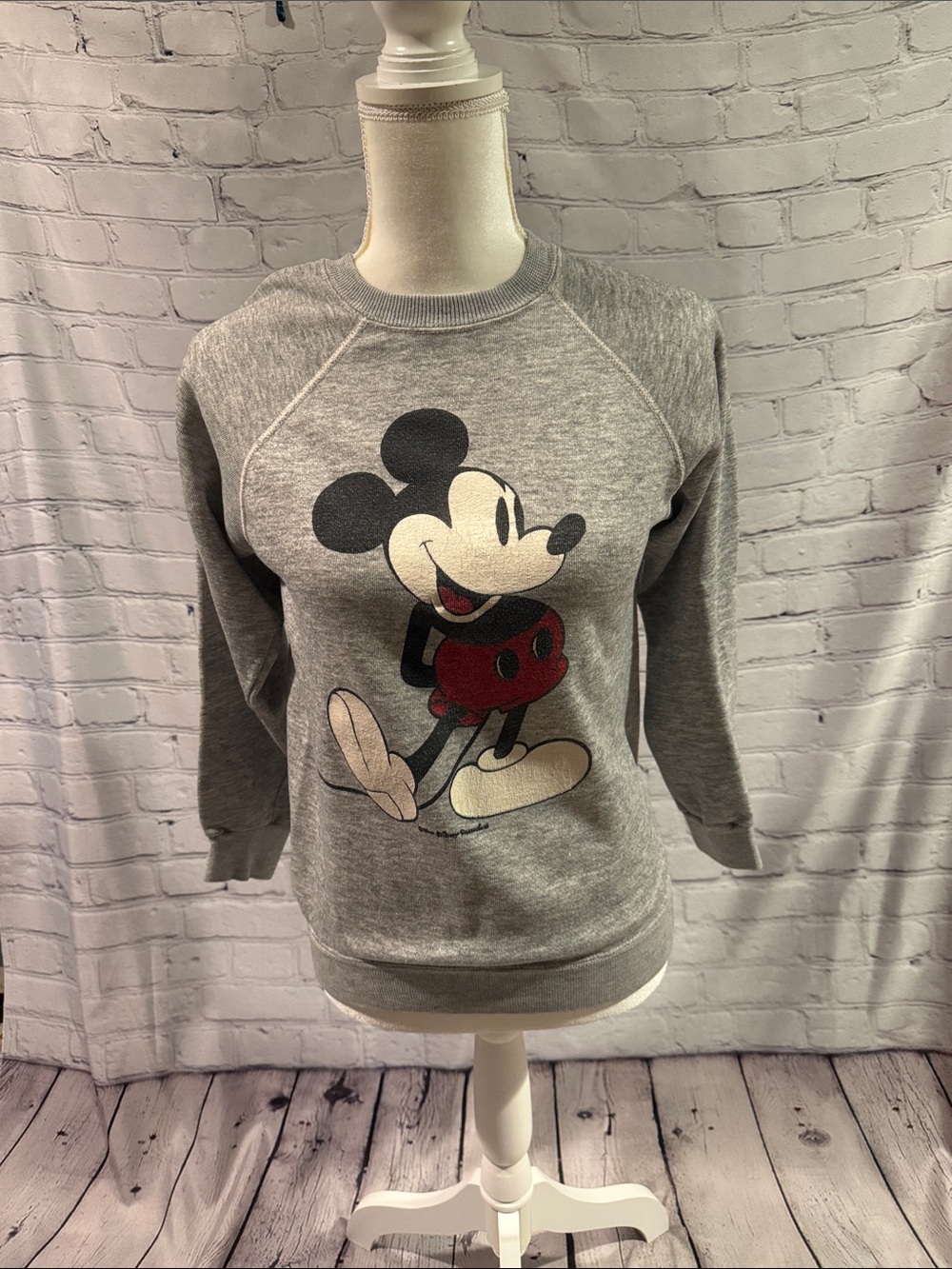 Vintage Disney Grey Crewneck Sweatshirt with Classic Mickey Graphic